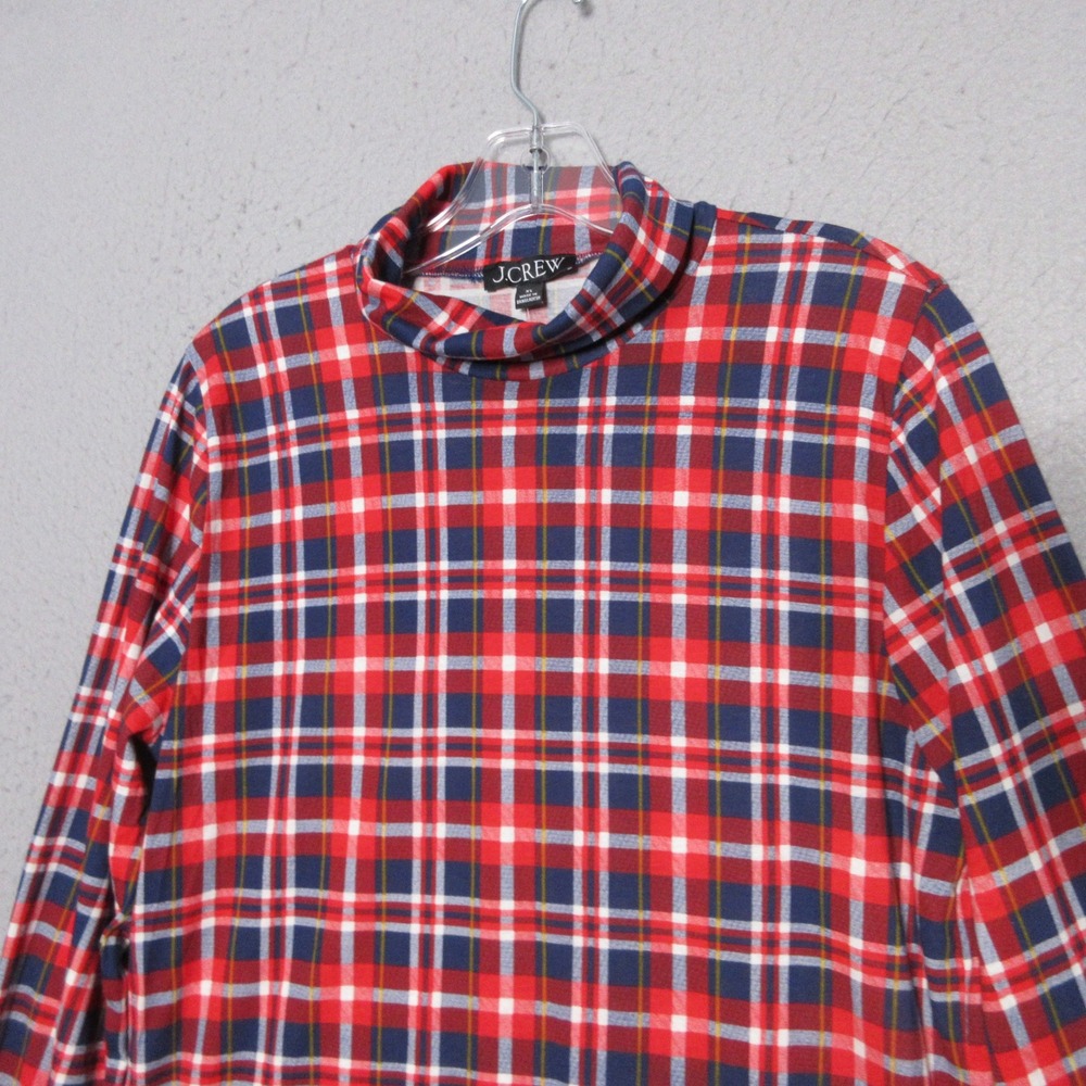 J Crew Tissue Turtleneck Top XL Plaid Red Blue Preppy Holiday Lightweight NWT